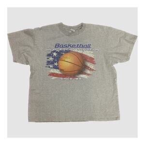 Vintage T Shirt 90s Mens XL Gray Short Sleeve Basketball Logo Knit USA Imperfect